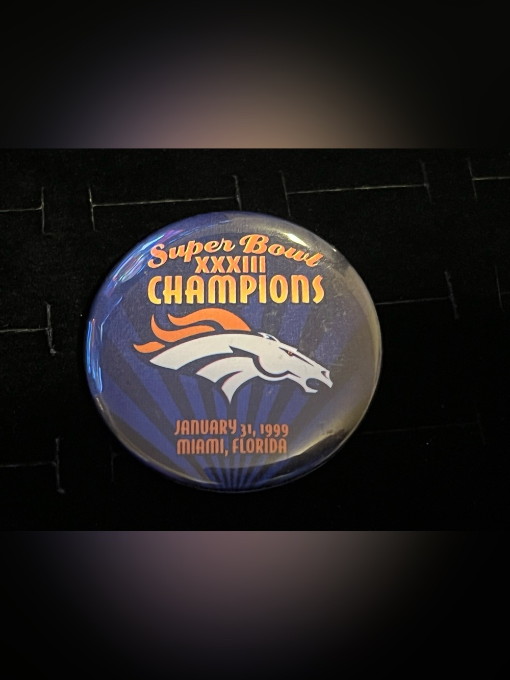Denver Broncos Super Bowl XXXIII Champions Collectible Button - Blue and Orange